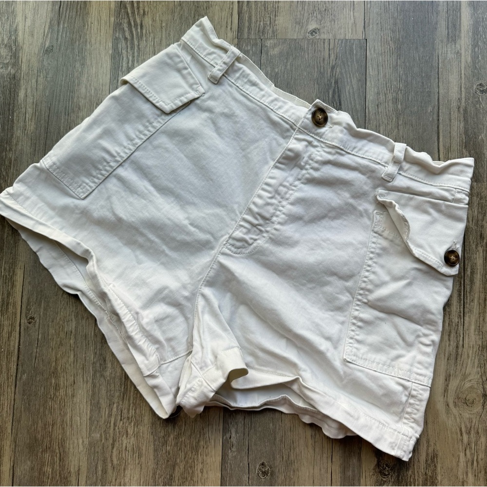 White Cotton Frame Denim High Waist Shorts